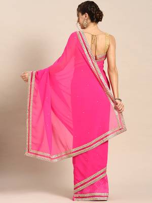 Pink embroidered georgette saree with blouse 2