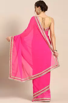 Pink embroidered georgette saree with blouse