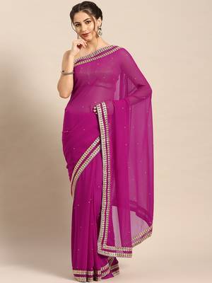 Magenta embroidered georgette saree with blouse 1