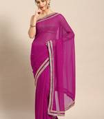 Magenta embroidered georgette saree with blouse