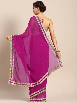 Magenta embroidered georgette saree with blouse 2