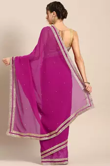 Magenta embroidered georgette saree with blouse