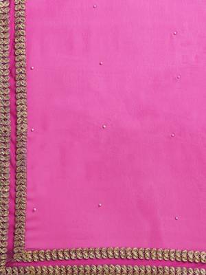 Magenta embroidered georgette saree with blouse 4