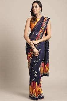 Blue printed georgette saree with blouse