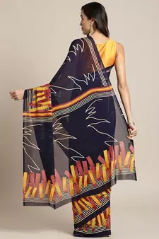 Blue printed georgette saree with blouse
