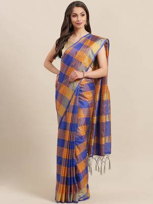 Blue woven art silk saree with blouse 1