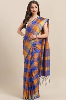 Blue woven art silk saree with blouse