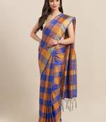 Blue woven art silk saree with blouse