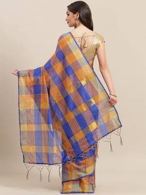 Blue woven art silk saree with blouse 2