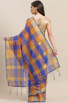 Blue woven art silk saree with blouse