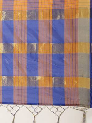 Blue woven art silk saree with blouse 4