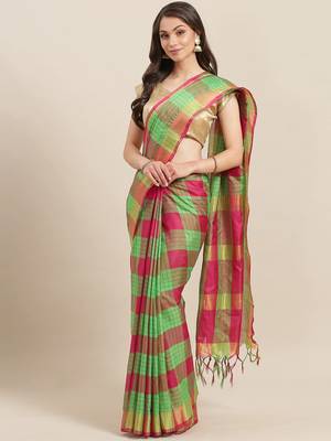 Green woven art silk saree with blouse 1