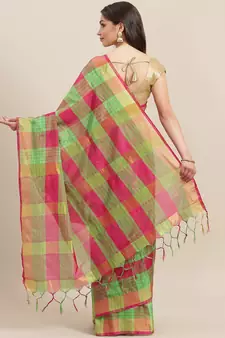 Green woven art silk saree with blouse