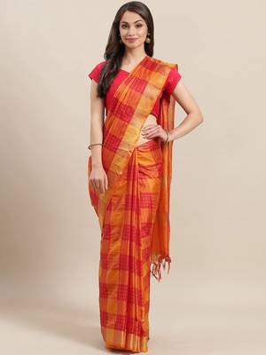 Orange woven art silk saree with blouse 1