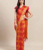 Orange woven art silk saree with blouse