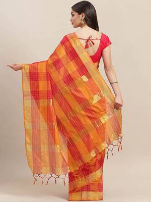 Orange woven art silk saree with blouse 2