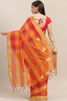 Orange woven art silk saree with blouse