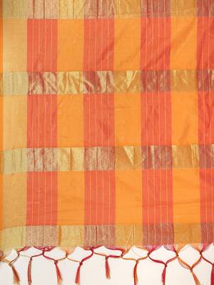 Orange woven art silk saree with blouse 4