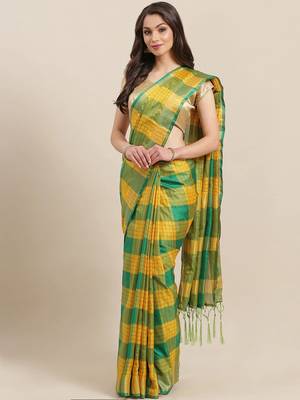 Yellow woven art silk saree with blouse 1