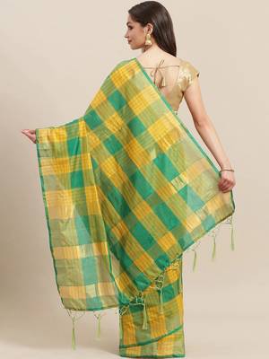 Yellow woven art silk saree with blouse 2