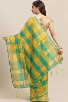Yellow woven art silk saree with blouse