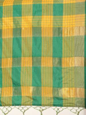 Yellow woven art silk saree with blouse 4