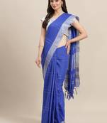Blue woven blended cotton saree with blouse