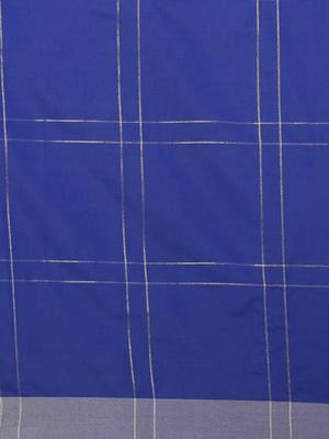 Blue woven blended cotton saree with blouse 3