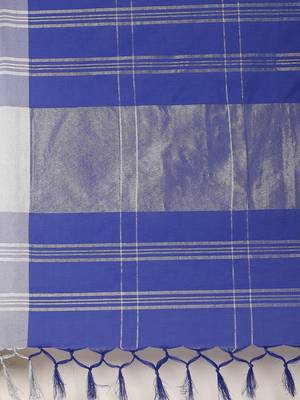 Blue woven blended cotton saree with blouse 4