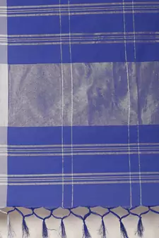 Blue woven blended cotton saree with blouse