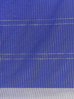 Blue woven blended cotton saree with blouse 5