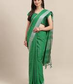 Green woven blended cotton saree with blouse