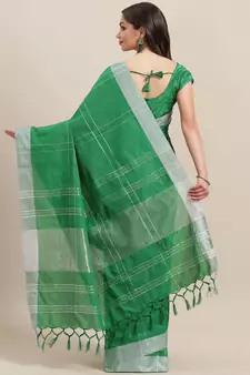 Green woven blended cotton saree with blouse