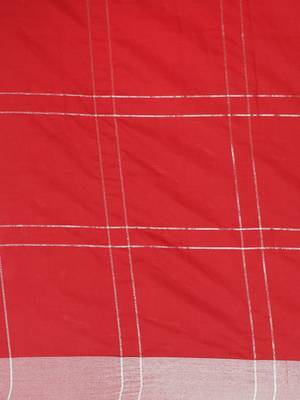 Red woven blended cotton saree with blouse 3