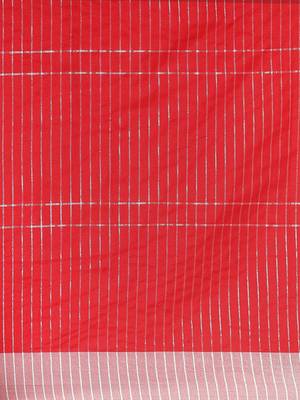 Red woven blended cotton saree with blouse 5