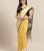 Yellow woven blended cotton saree with blouse