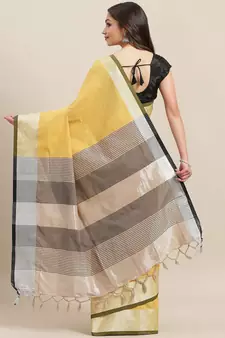Yellow woven blended cotton saree with blouse