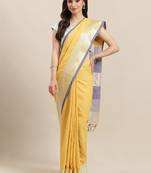 Yellow woven blended cotton saree with blouse