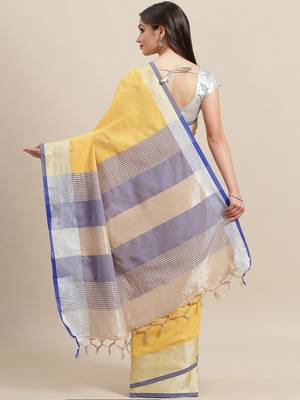 Yellow woven blended cotton saree with blouse 2