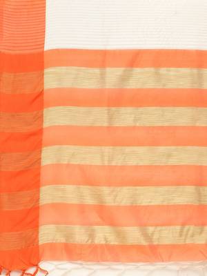 Orange woven blended cotton saree with blouse 4