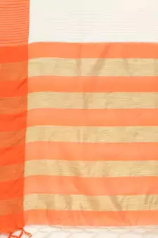 Orange woven blended cotton saree with blouse