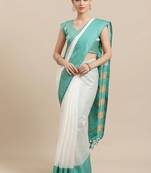 Blue woven blended cotton saree with blouse