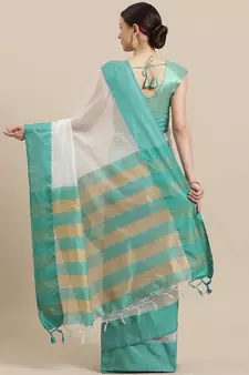Blue woven blended cotton saree with blouse