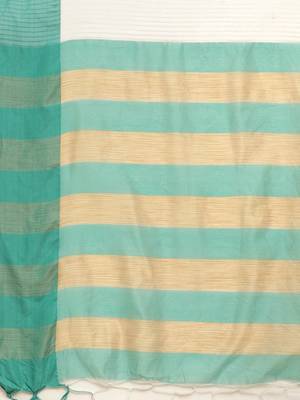 Blue woven blended cotton saree with blouse 4
