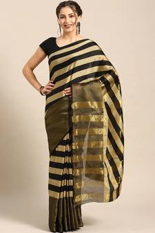 Beige woven blended cotton saree with blouse