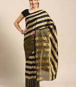 Beige woven blended cotton saree with blouse