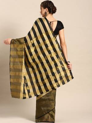 Beige woven blended cotton saree with blouse 2