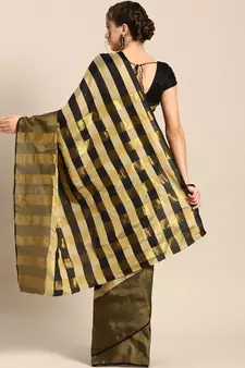 Beige woven blended cotton saree with blouse