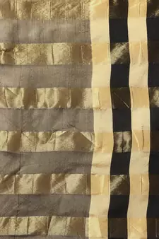 Beige woven blended cotton saree with blouse