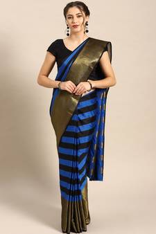 Blue woven blended cotton saree with blouse